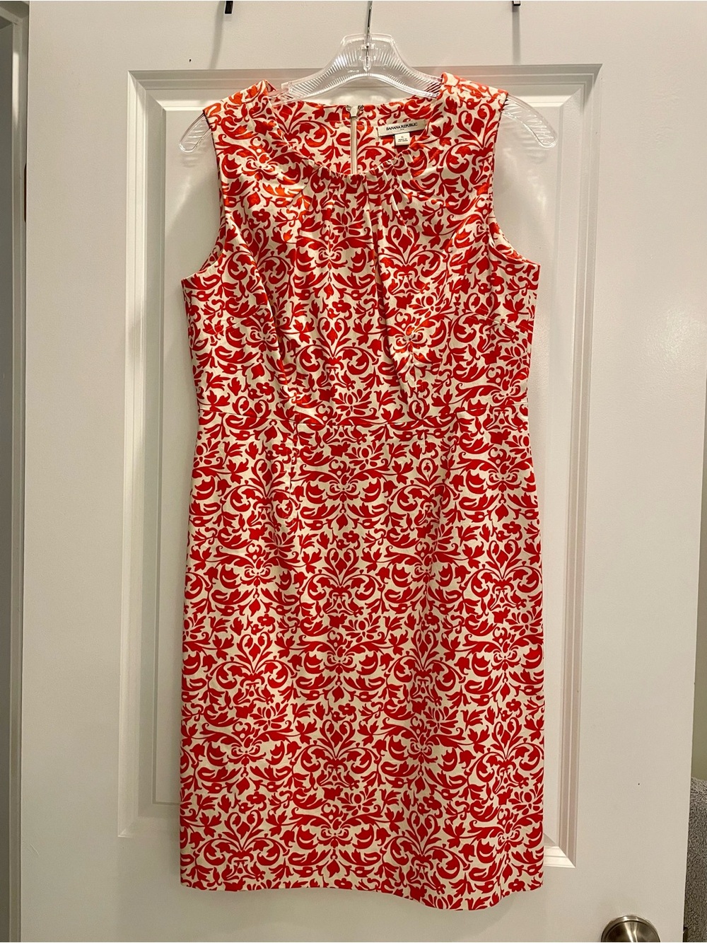 Sleeveless Orange & Cream Patterned Sheath Dress by Banana Republic